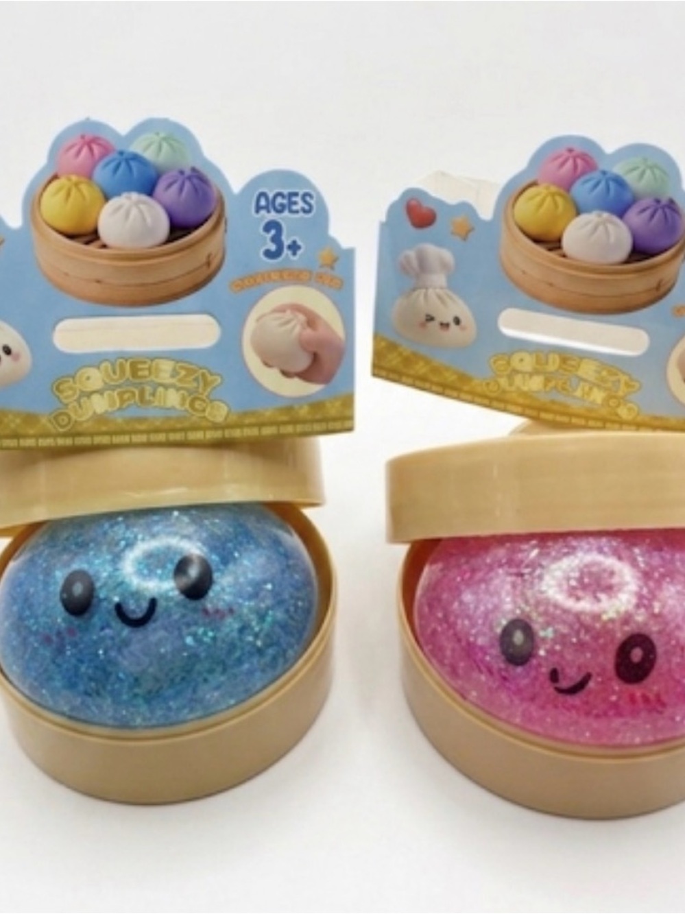 Dumpling Squishies. 2 Large Squishies Pink & Blue Glitter